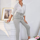 Sollinarry pantalones de cintura con volante con cinturon