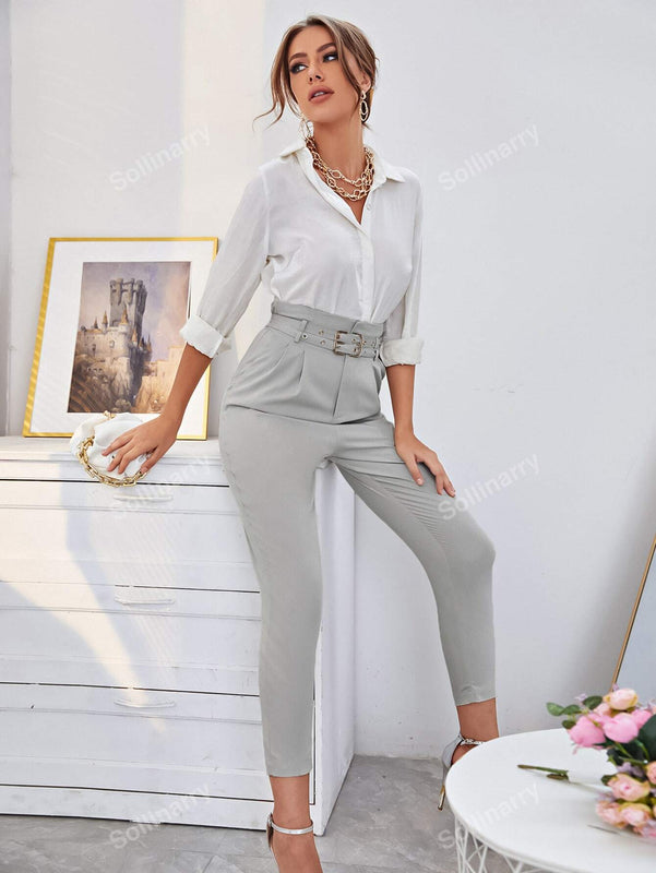 Sollinarry pantalones de cintura con volante con cinturon