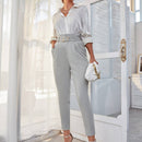 Sollinarry pantalones de cintura con volante con cinturon