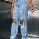 SXY Jeans de pierna recta desgarro con abertura