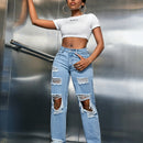 SXY Jeans de pierna recta desgarro con abertura