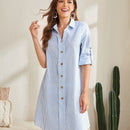 EMERY ROSE Vestido camisero de rayas de manga enrollada con boton con boton delantero