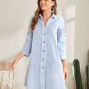 EMERY ROSE Vestido camisero de rayas de manga enrollada con boton con boton delantero