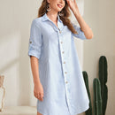 EMERY ROSE Vestido camisero de rayas de manga enrollada con boton con boton delantero