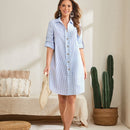 EMERY ROSE Vestido camisero de rayas de manga enrollada con boton con boton delantero