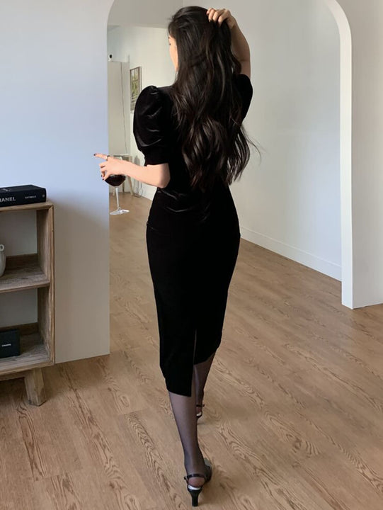 DAZY Kpop Vestido de manga farol de terciopelo