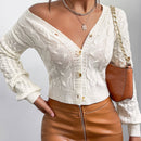 Frenchy cardigan informal de un solo botonadura de manga larga y unicolor para mujer, para otono/invierno