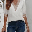 LUNE Blusa de lunares jacquard de malla en contraste de manga farol de saten