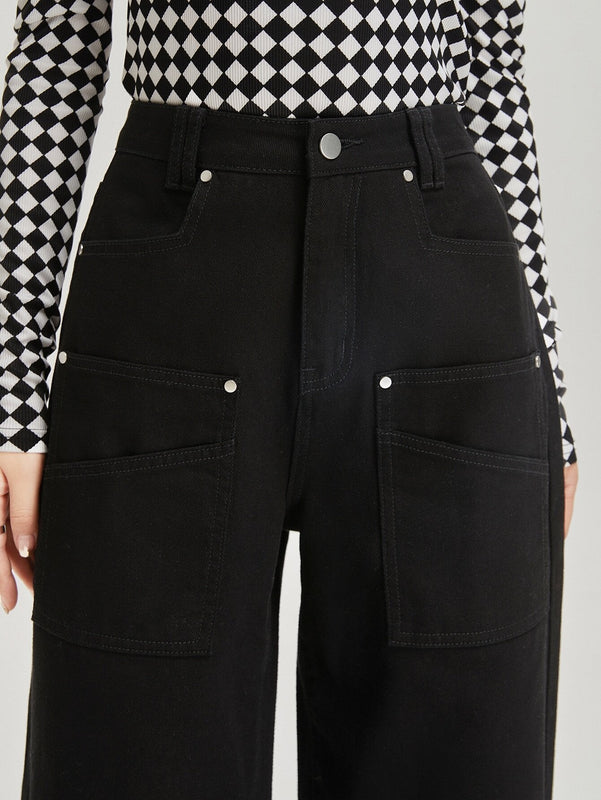 DAZY Jeans con boton de pierna ancha