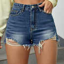 Shorts mezclilla bajo crudo rotos de muslo alto