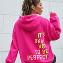 Ezwear sudadera con capucha casual de hombros caidos para mujer con estampado de eslogan, otono/invierno