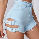 Shorts mezclilla con tira bajo crudo