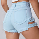 Shorts mezclilla con tira bajo crudo