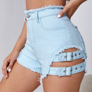 Shorts mezclilla con tira bajo crudo