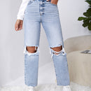 Jeans de pierna recta desgarro ribete sin dobladillo