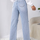 Jeans de pierna recta desgarro ribete sin dobladillo