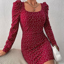 Prive Vestido ajustado con estampado de corazon de manga farol de lunares