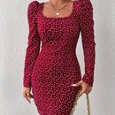 Prive Vestido ajustado con estampado de corazon de manga farol de lunares