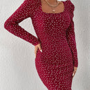 Prive Vestido ajustado con estampado de corazon de manga farol de lunares