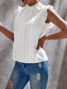 Tall Blusa con bordado con ojal ribete con fruncido