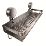 1 estante flotante para baño con ventosas, resistente y sin óxido, con ganchos para toallas, organizador de baño que ahorra espacio para champú, jabón y accesorios, organizadores y almacenamiento de baño, bandeja de baño