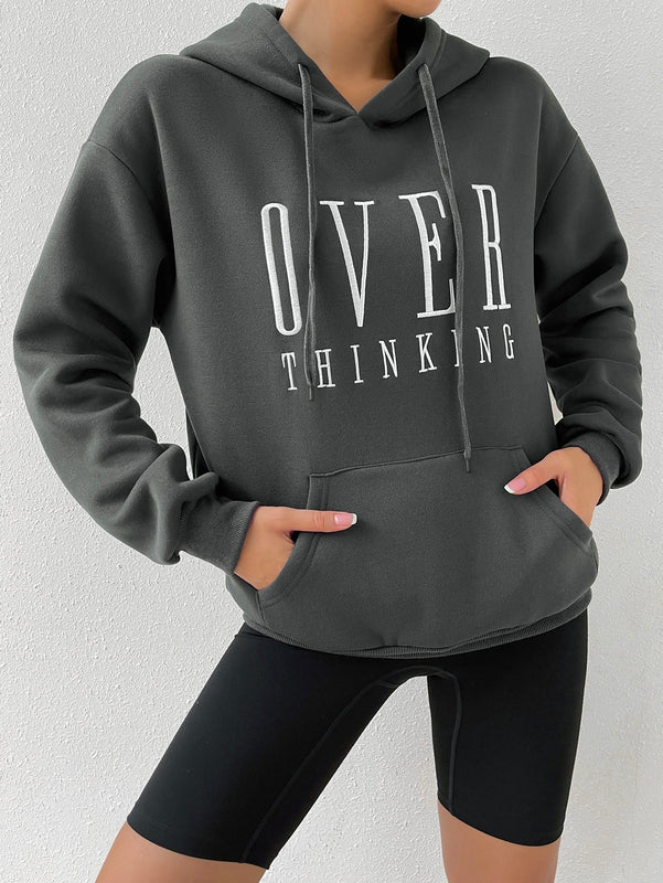Moosta sudadera con capucha de manga larga para mujer con bordado de letras y bolsillo, para uso casual diario