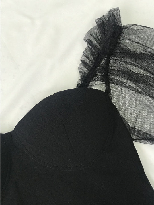 Eilly Bazar vestido ajustado de manga farol de malla transparente