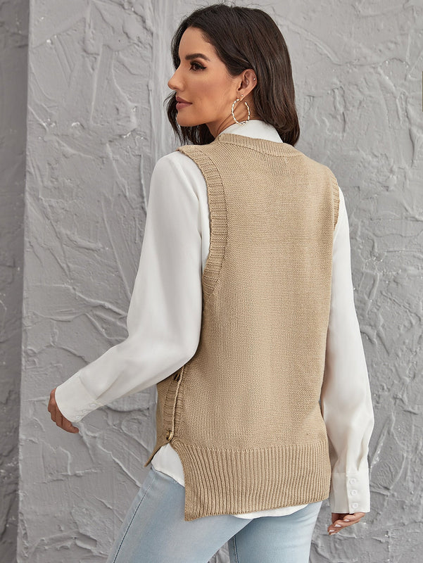 LUNE Chaleco jersey bajo con abertura con boton lateral