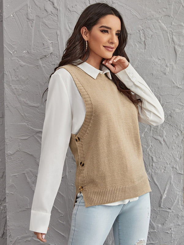 LUNE Chaleco jersey bajo con abertura con boton lateral