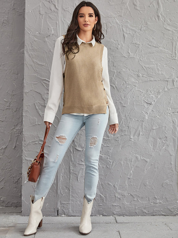 LUNE Chaleco jersey bajo con abertura con boton lateral