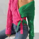 Prive cardigan cruzado con bloqueo de color y nudo frontal, para otono/invierno