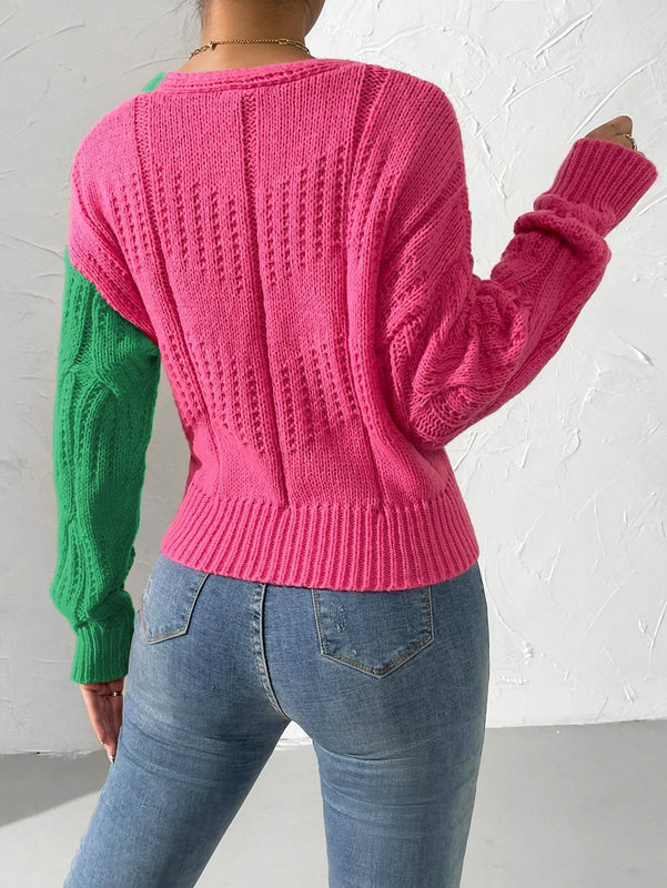Prive cardigan cruzado con bloqueo de color y nudo frontal, para otono/invierno