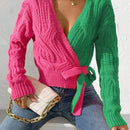 Prive cardigan cruzado con bloqueo de color y nudo frontal, para otono/invierno