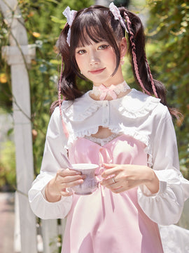 ROMWE Kawaii Camisa corta ribete fruncido de cuello exagerado