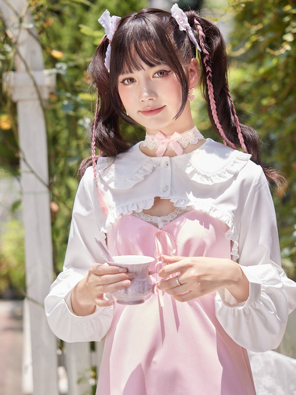 ROMWE Kawaii Camisa corta ribete fruncido de cuello exagerado