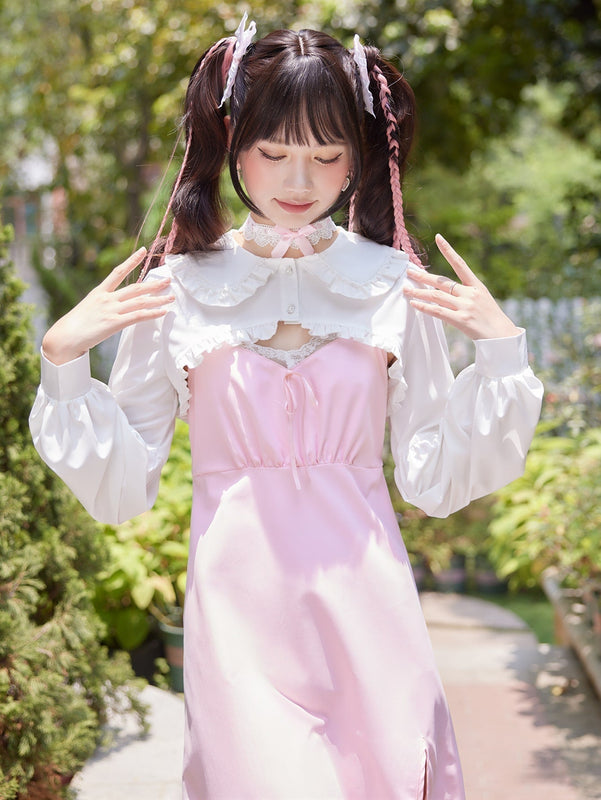 ROMWE Kawaii Camisa corta ribete fruncido de cuello exagerado
