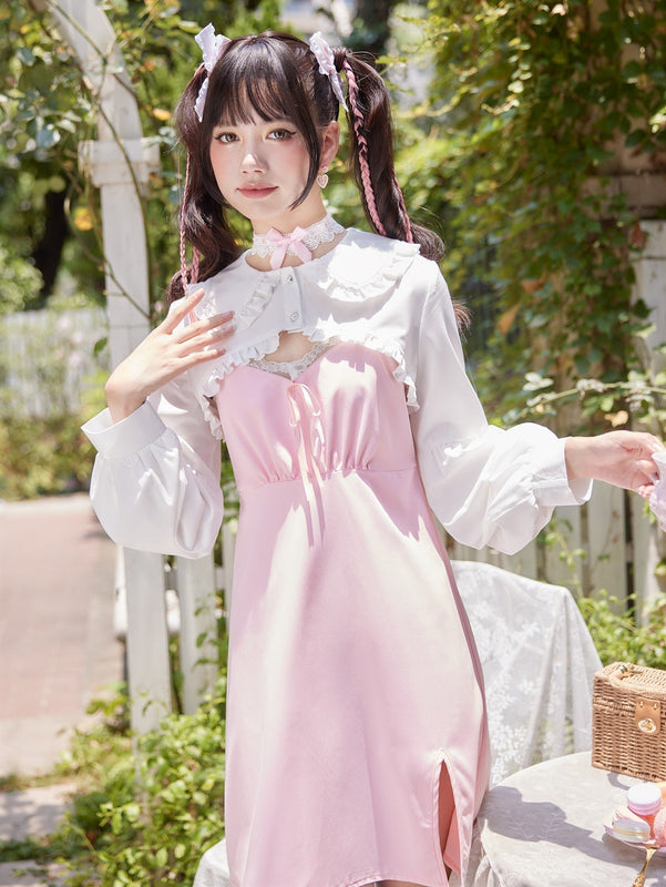 ROMWE Kawaii Camisa corta ribete fruncido de cuello exagerado