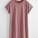 BASICS Vestido camiseta unicolor algodon manga enrollada