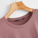 BASICS Vestido camiseta unicolor algodon manga enrollada