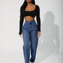 Jeans de ajuste mom de talle alto con cremallera