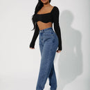 Jeans de ajuste mom de talle alto con cremallera
