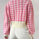 Essnce cardigan casual de mujer con botones y mangas de farol, dobladillo ancho y estampado de pata de gallo