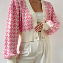 Essnce cardigan casual de mujer con botones y mangas de farol, dobladillo ancho y estampado de pata de gallo