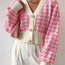 Essnce cardigan casual de mujer con botones y mangas de farol, dobladillo ancho y estampado de pata de gallo