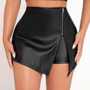 PETITE Cintura alta Cremallera frontal Falda pantalon de PU para las mujeres para la fiesta