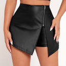 PETITE Cintura alta Cremallera frontal Falda pantalon de PU para las mujeres para la fiesta