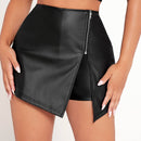 PETITE Cintura alta Cremallera frontal Falda pantalon de PU para las mujeres para la fiesta