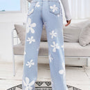 Jeans de pierna recta con estampado floral
