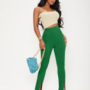 Sxy pantalones largos informales de unicolor con dobladillo dividido para mujeres