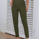 Pantalones casuales de traje negro de cintura alta para mujer con ajuste cenido y piernas anchas de 7-9cm